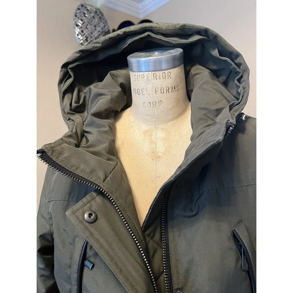 MICHAEL MICHAEL KORS Hooded Puffer Coat Parka Women's Sz S Green %100 Real‎ Fur